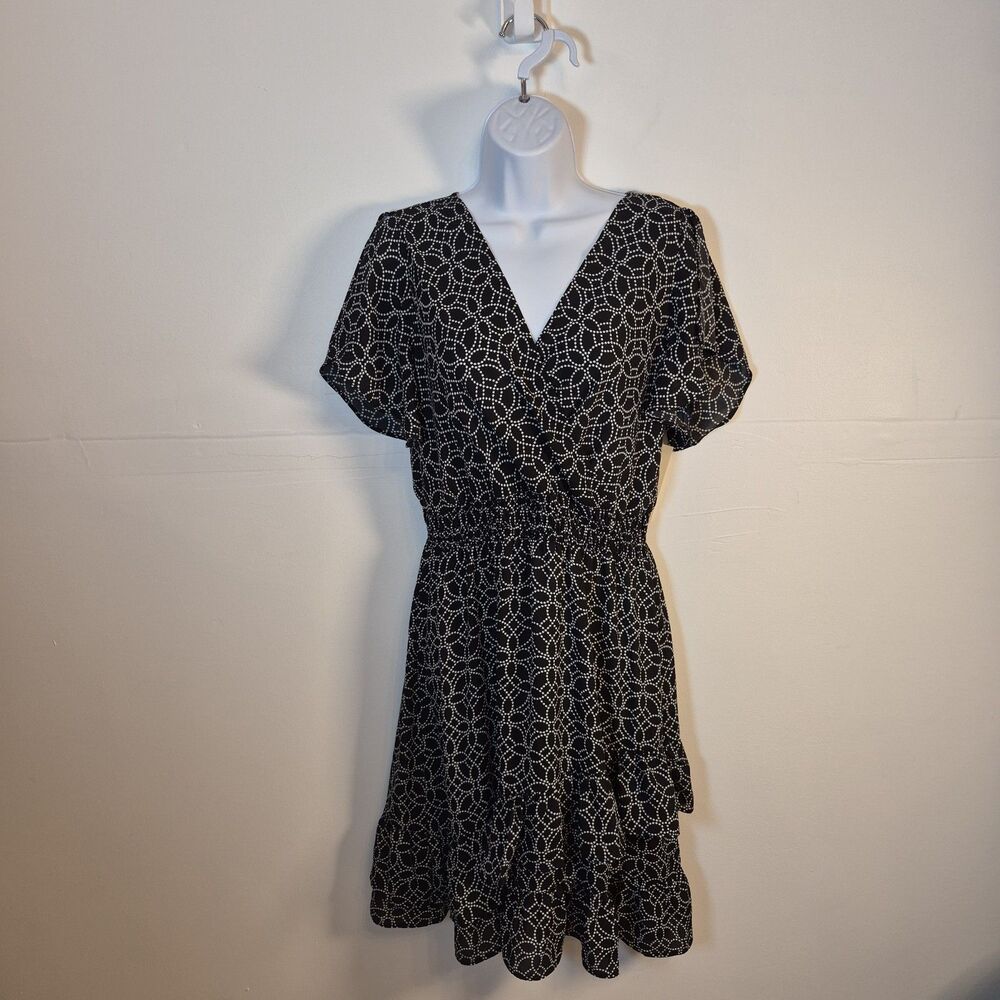 Sugar Magnolia Women's Chain Print Dress Size M Black White Ruffles